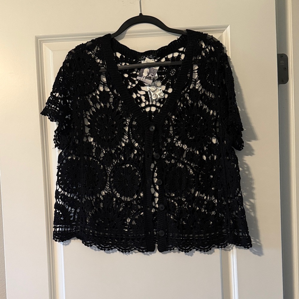 CHARLIE B Black Crochet Cardigan